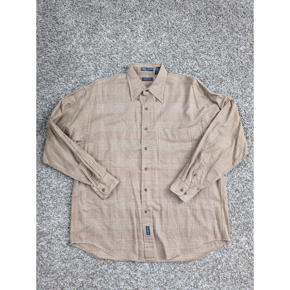 Gant Men's Dress Shirt Cambridge Herringbone Size Large Brown Long Sleeve